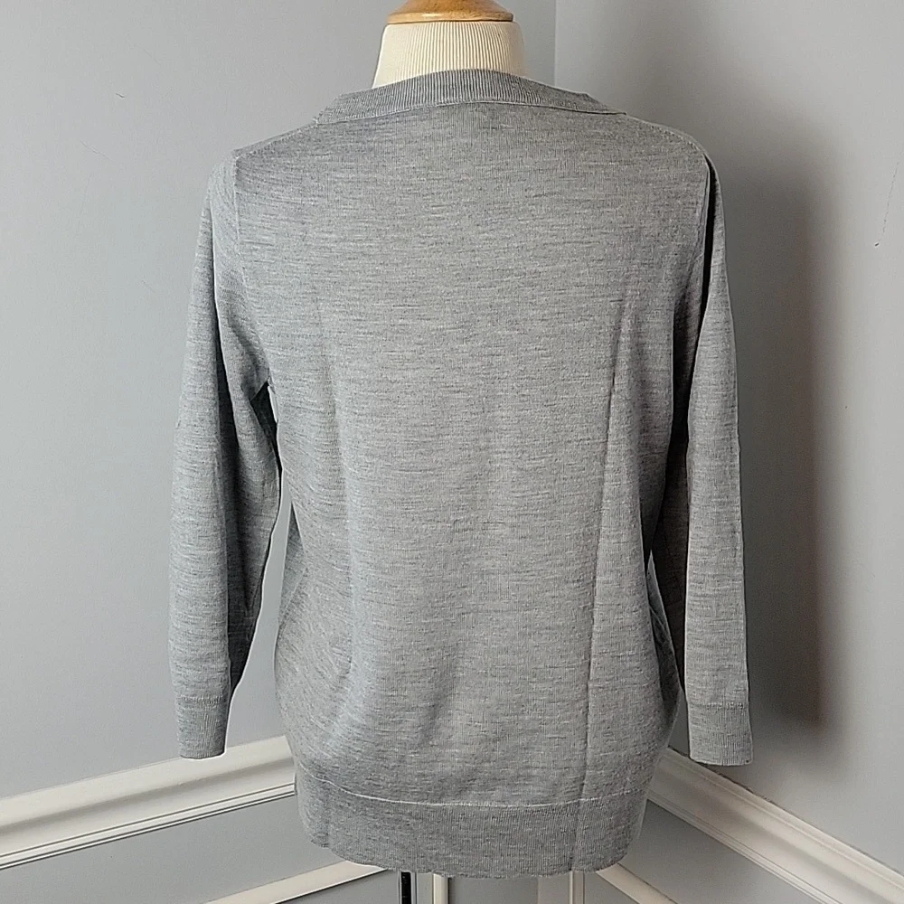J.CREW 100% Wool Light Gray 3/4 Sleeve Preppy Office Capsule‎ Crewneck Sweater L